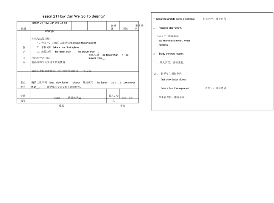 五年级英语(上册)Unit3Lesson21HowCanWeGoToBeijing教案冀教版(三起)_第1页