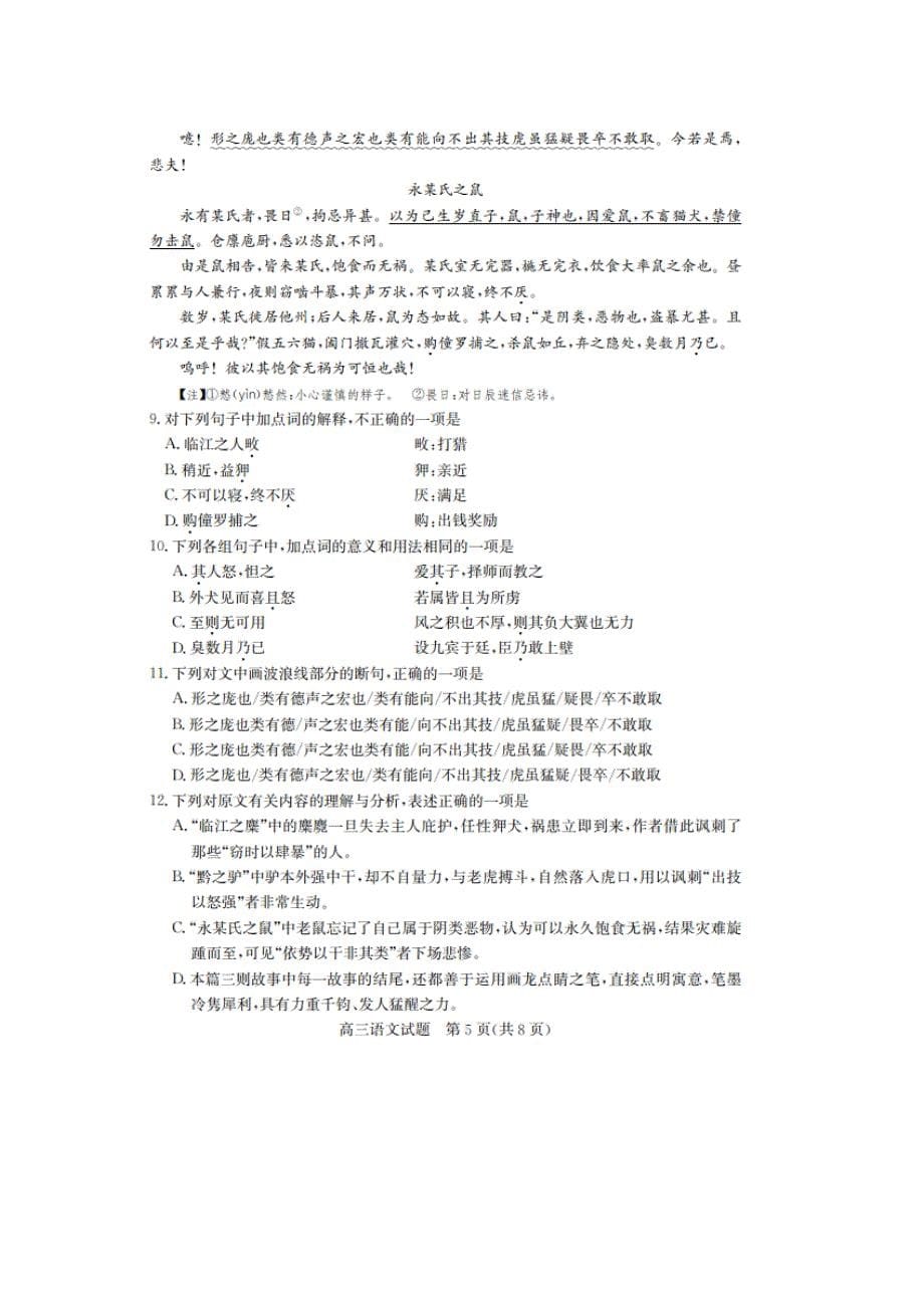 山东省齐河县高考语文第一次模拟考试试题（扫描版）_第5页