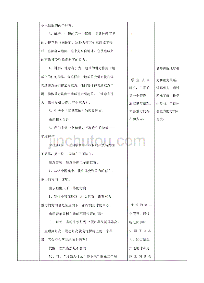 四年级下册科学教案-4.3苹果为什么会落地∣苏教版_第2页