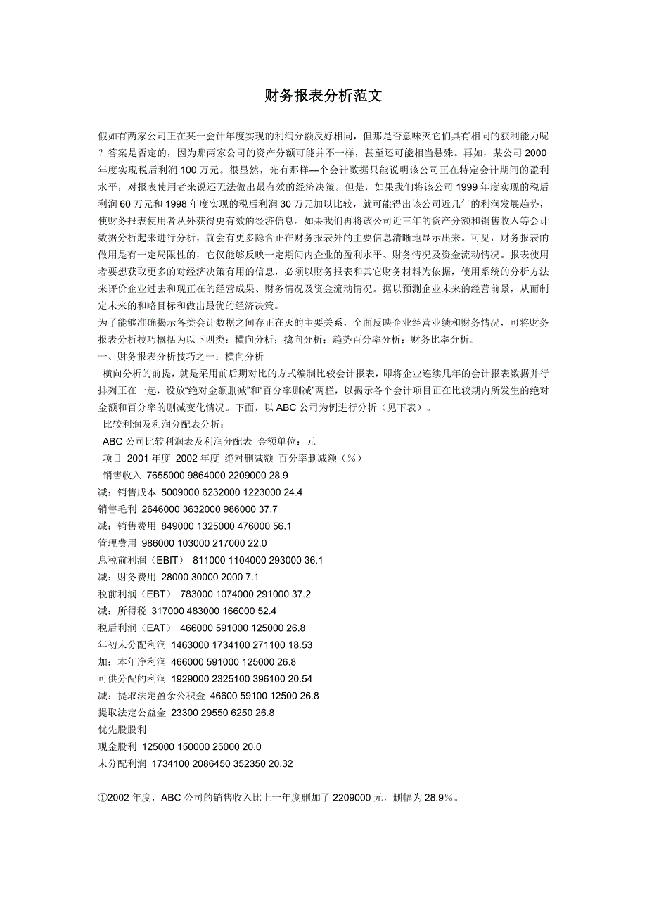 财务报表分析范文-修订编选_第1页