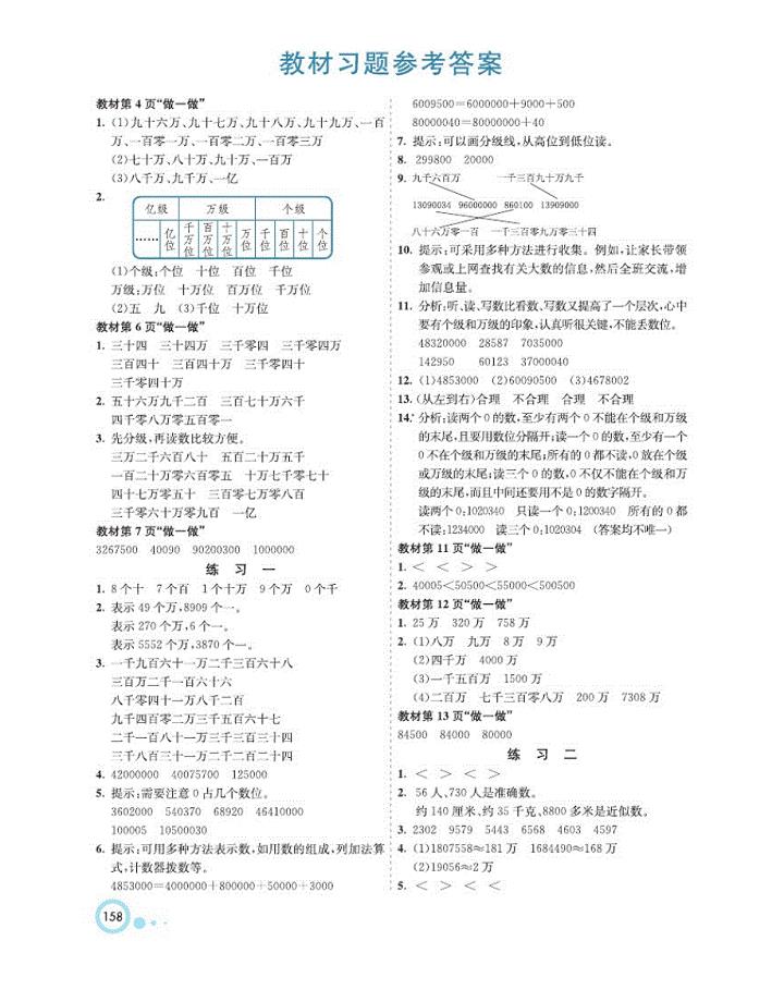 人教版数学四年级上册教材习题答案