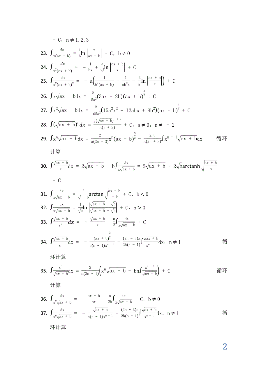 常用函数积分表(增强版)7418-修订编选_第2页