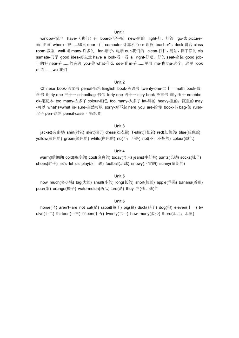 人教版小学四年级英语上册单词汇总表(全部)--修订编选_第1页