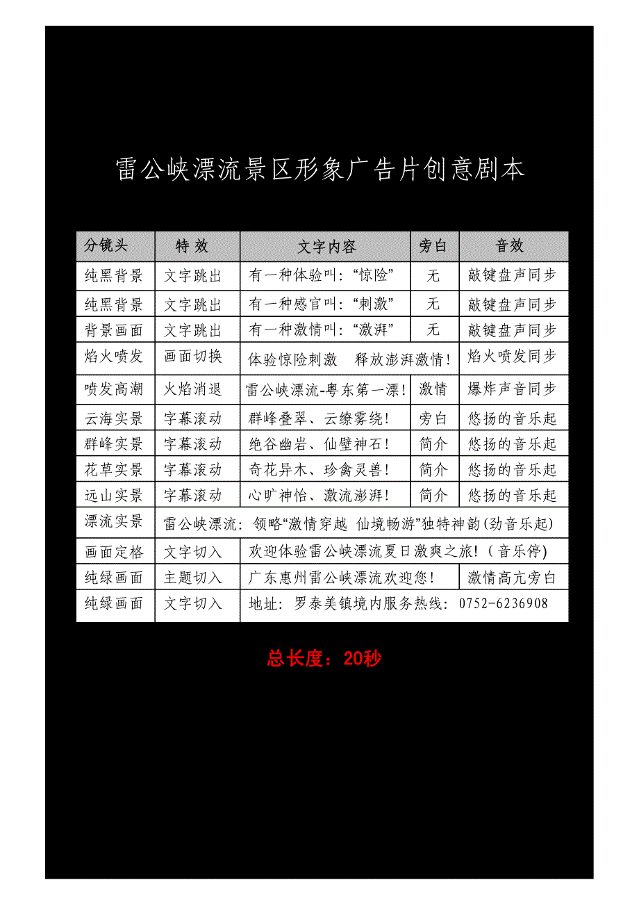 雷公峡漂流景区形象广告片创意剧本_第4页