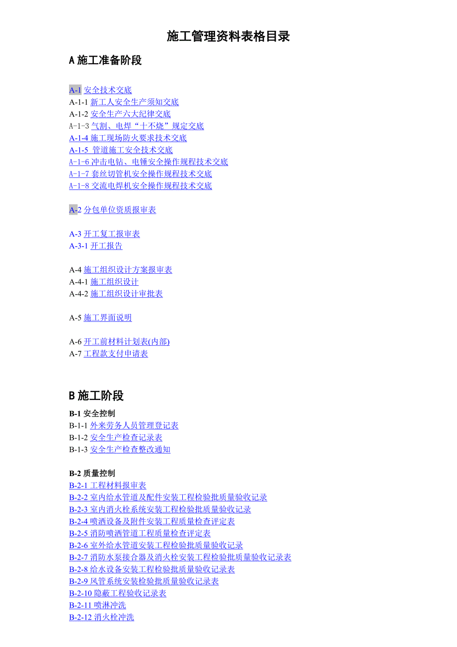 消防工程资料表格目录-修订编选_第1页