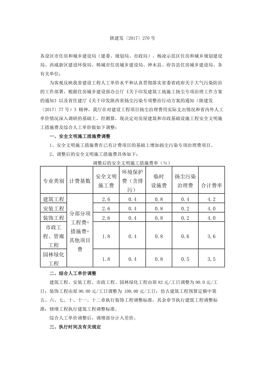 陕建发〔2021〕270号房屋建筑和市政基础设施工程安全文明施工措施费及综合人工单价调整-修订编选_第1页