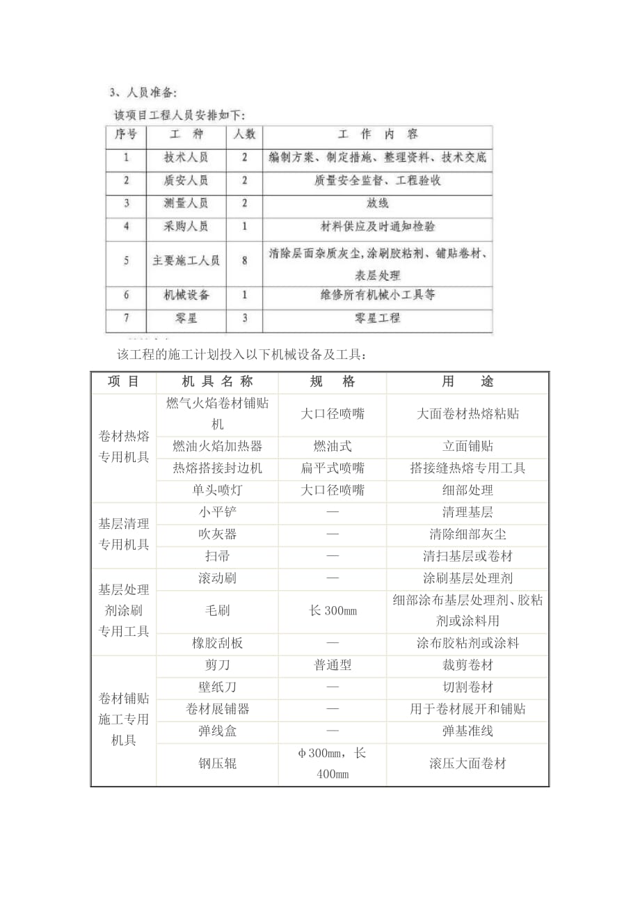 防水工程机械人工配备表-修订编选_第1页