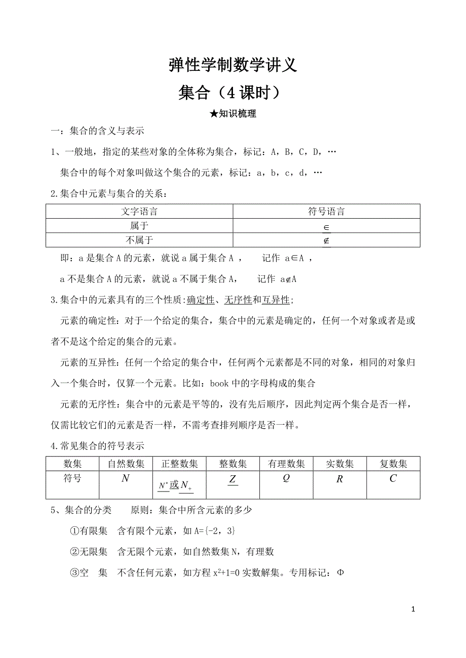 高一数学集合知识整理-修订编选_第1页