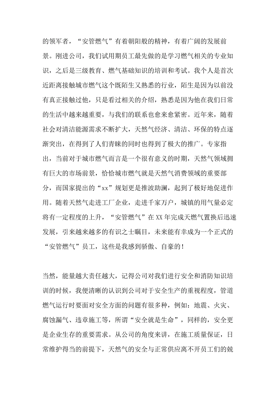 XX年燃气公司实习期个人工作总结范文_第2页