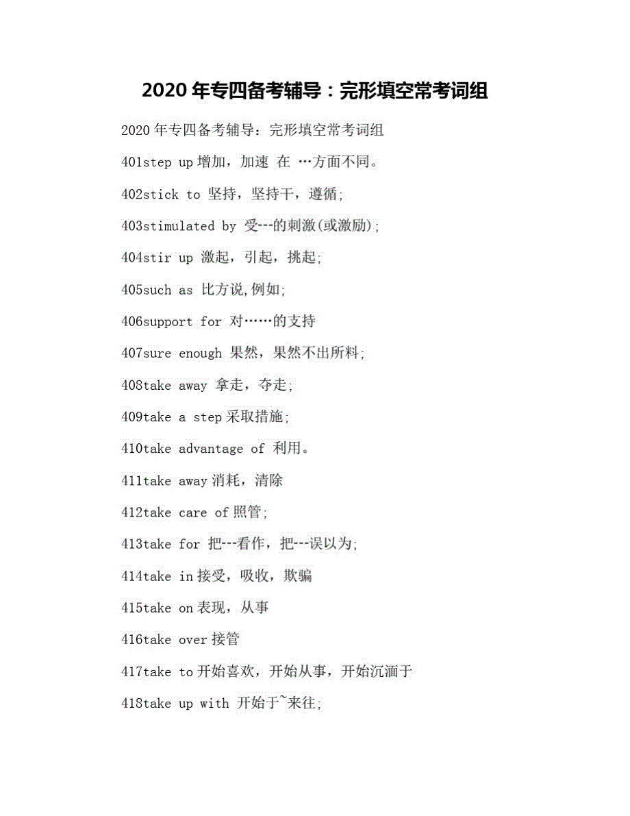 2021年专四备考辅导：完形填空常考词组 修订_第1页