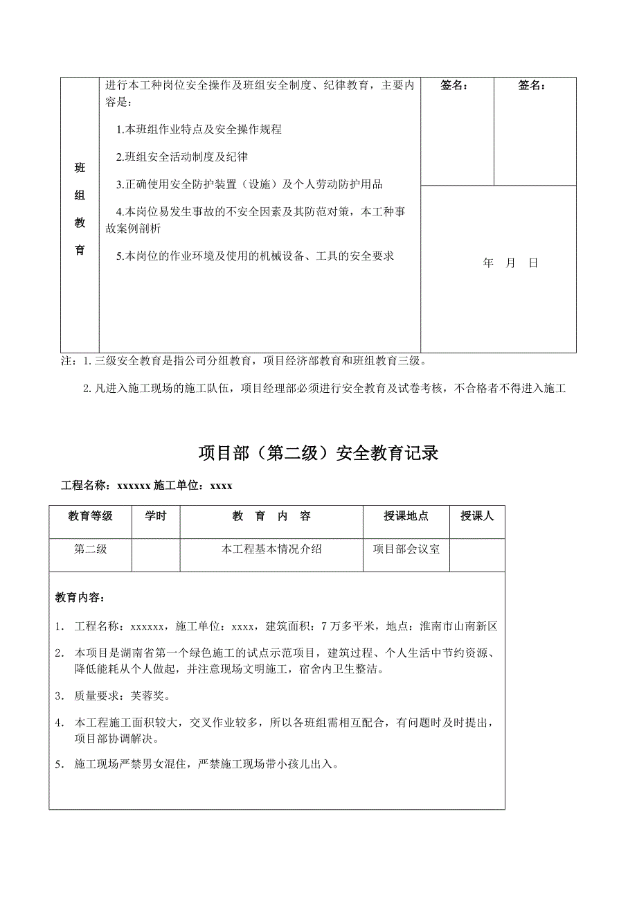 建筑企业三级安全教育记录及表格(全)-修订编选_第2页