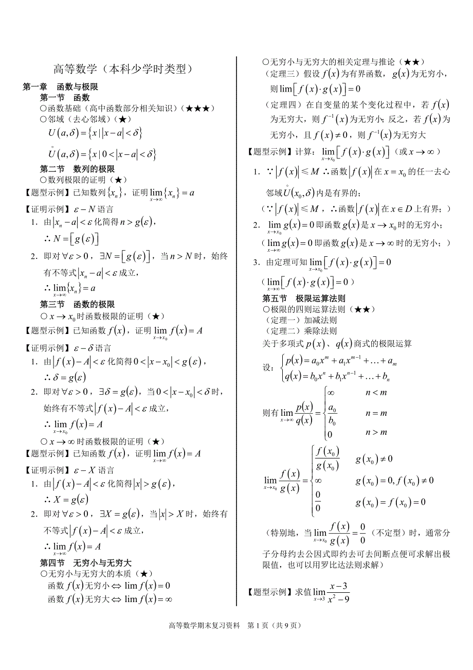 大一高数复习资料-修订编选_第1页