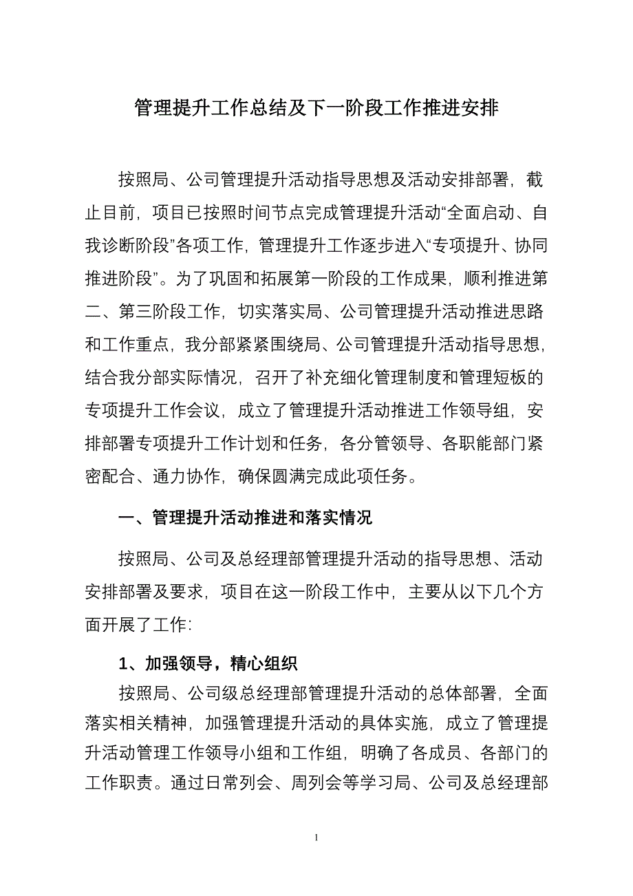 管理提升工作总结及管理提升二、三阶段推进安排-修订编选_第1页