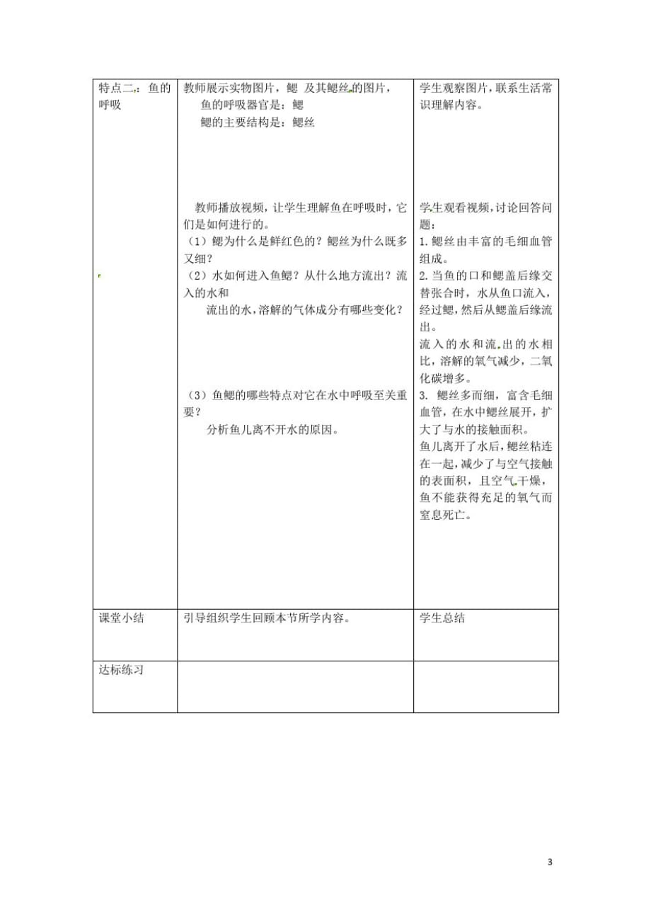 八年级生物上册第五单元第一章第四节《鱼》鱼在水中的生活教案(新版)新人教版_第2页