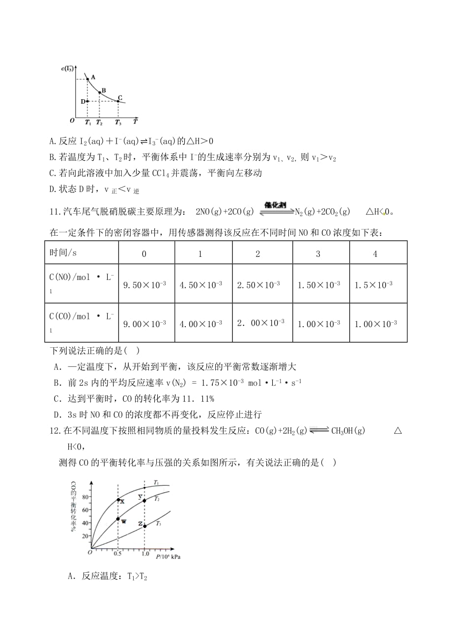 山西省大学附属中学高二化学上学期期中（11月）试题_第3页