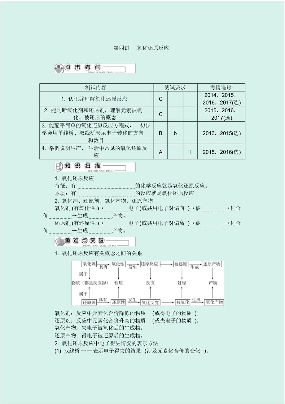 {精品}2020年高考化学二轮复习讲义：第四讲氧化还原反应_第1页