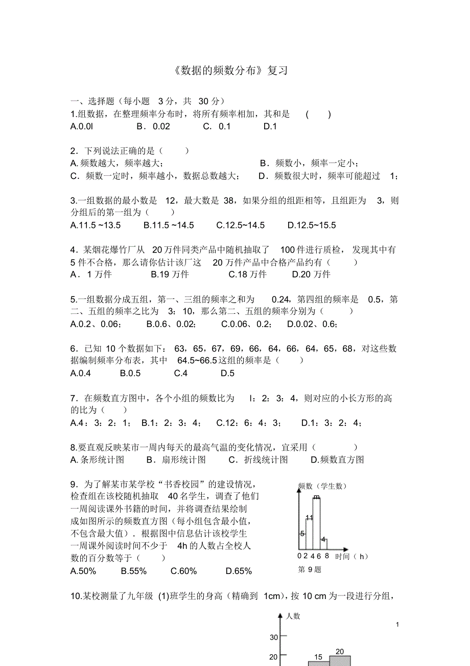 部审湘教版八年级数学下册同步练习之《第5章复习1》_第1页