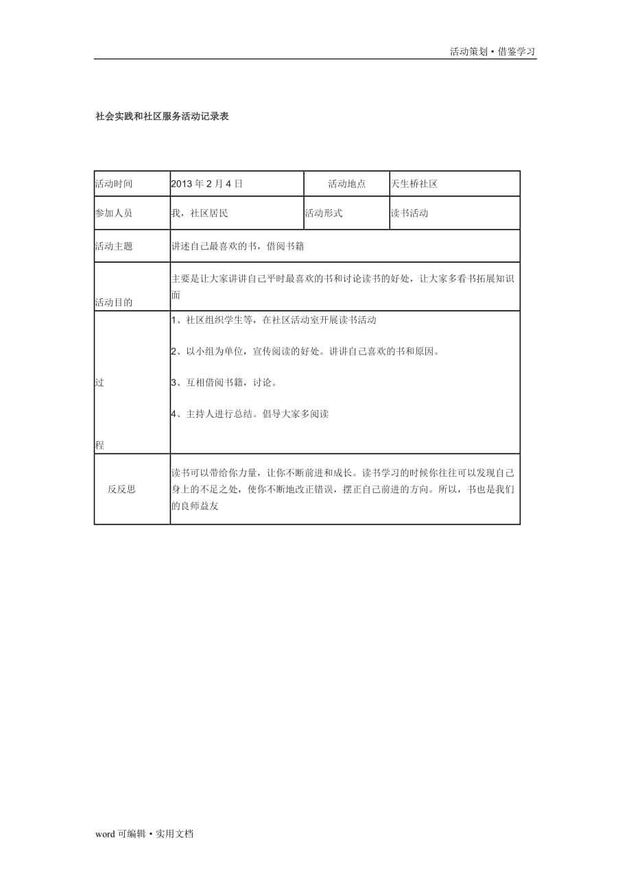 参加社会实践和社区服务活动记录表[借鉴]_第2页