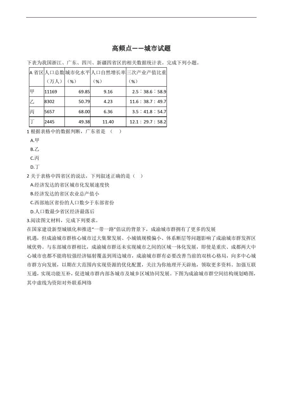 {精品}高频点——城市试题练习_第1页