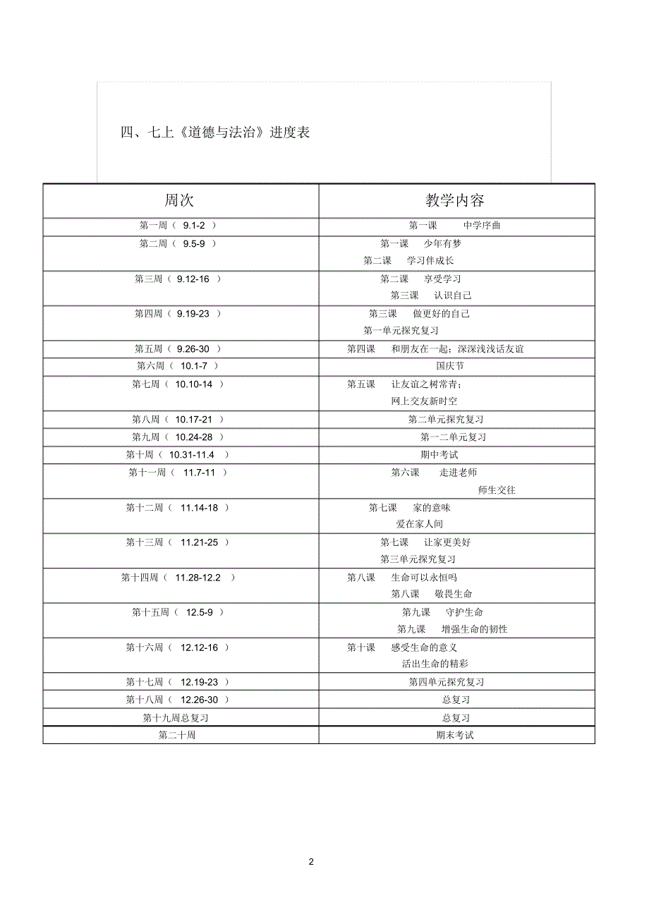 初中道德与法治七至九年级上册教学计划_第4页