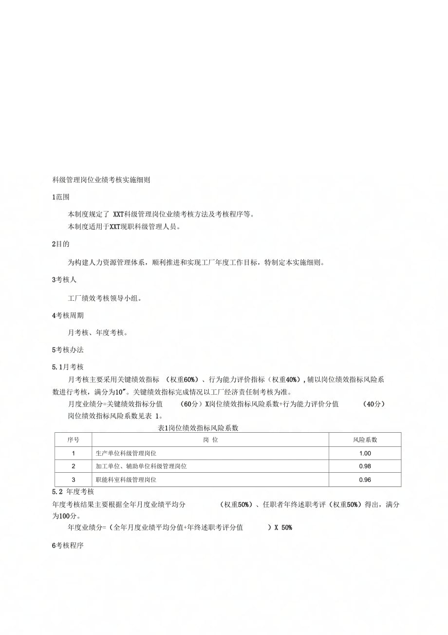 科级管理岗位业绩考核实施细则_第1页