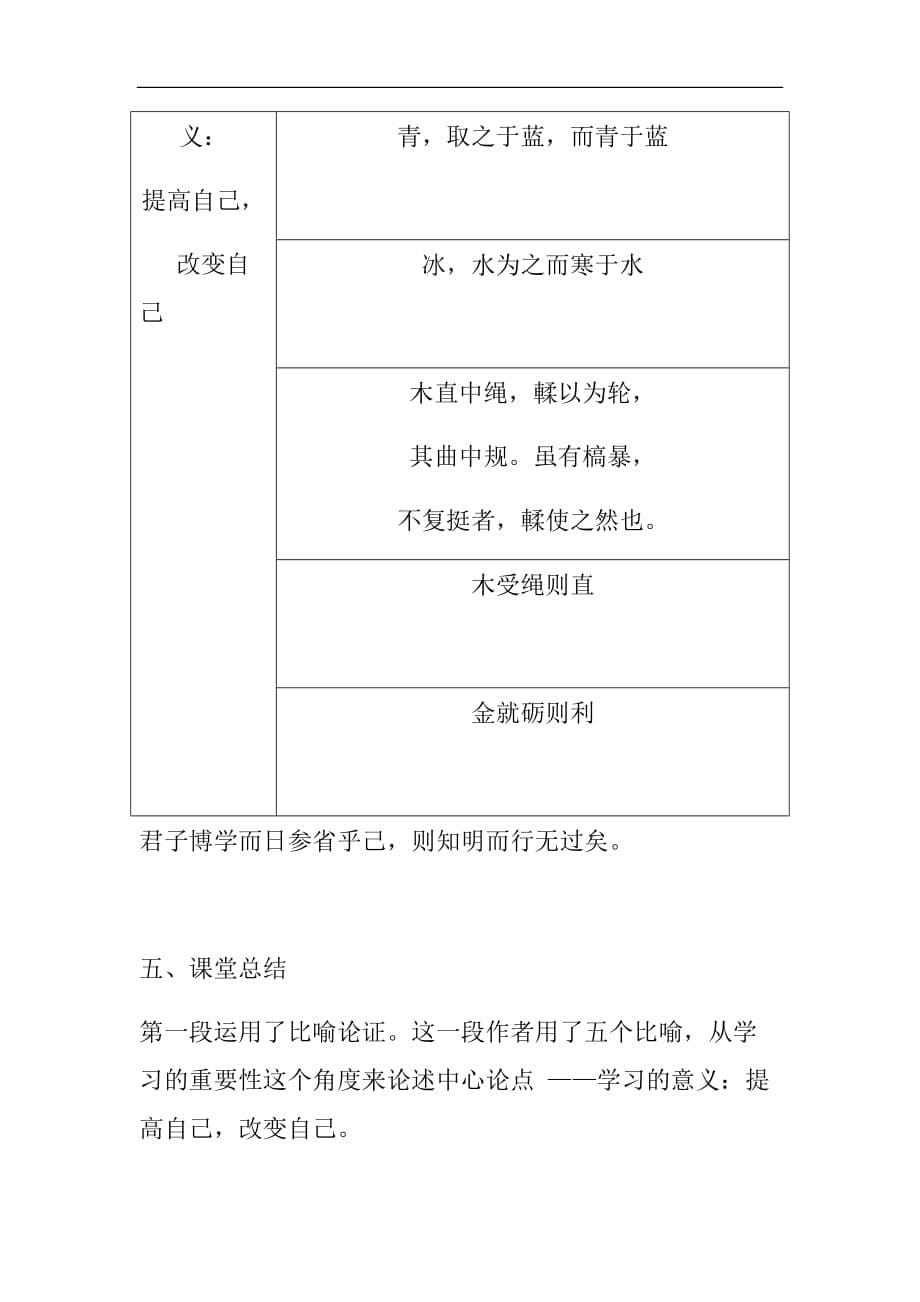 高中必修五语文 劝学教案（第1课时）_第5页