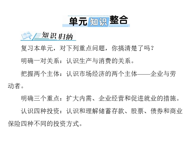 2020年高考政治一轮复习课件：第一部分 必修1 第二单元 单元知识整合(含答案)_第1页