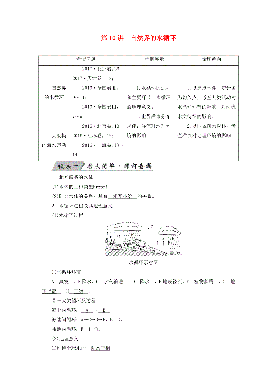 高考地理地球上的水教案_第1页