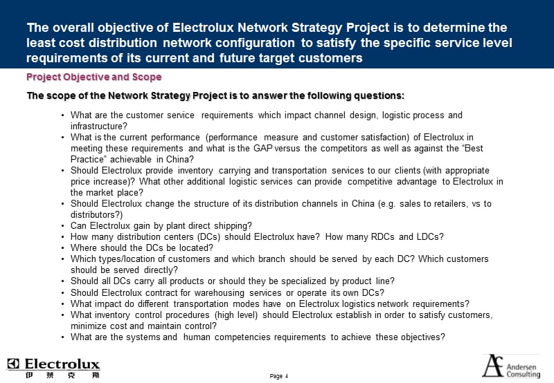 安达信 伊莱克斯 “Network Strategy” 项目咨询报告t 1_第5页