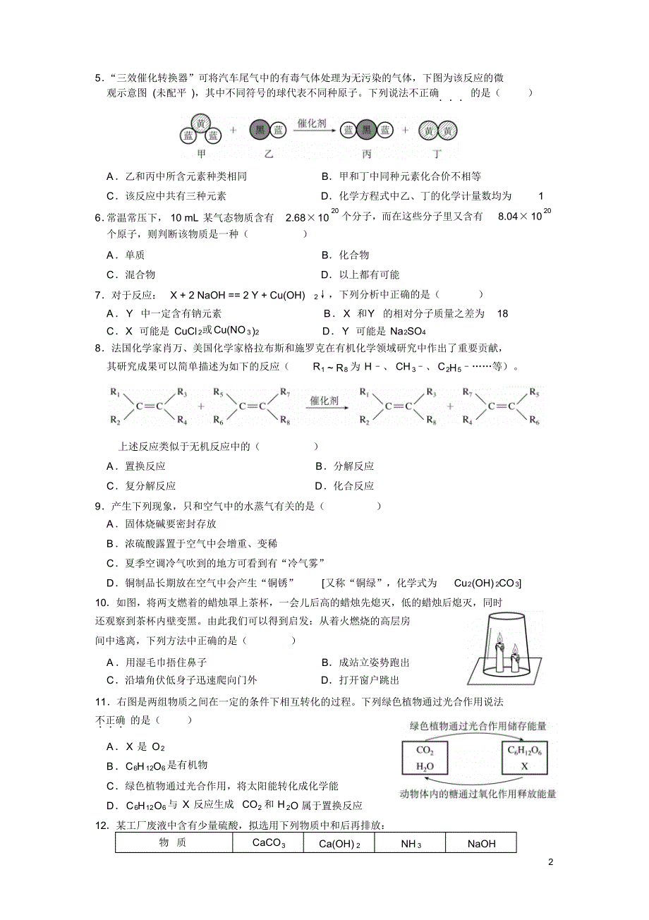 初中化学竞赛试题与答案_第2页