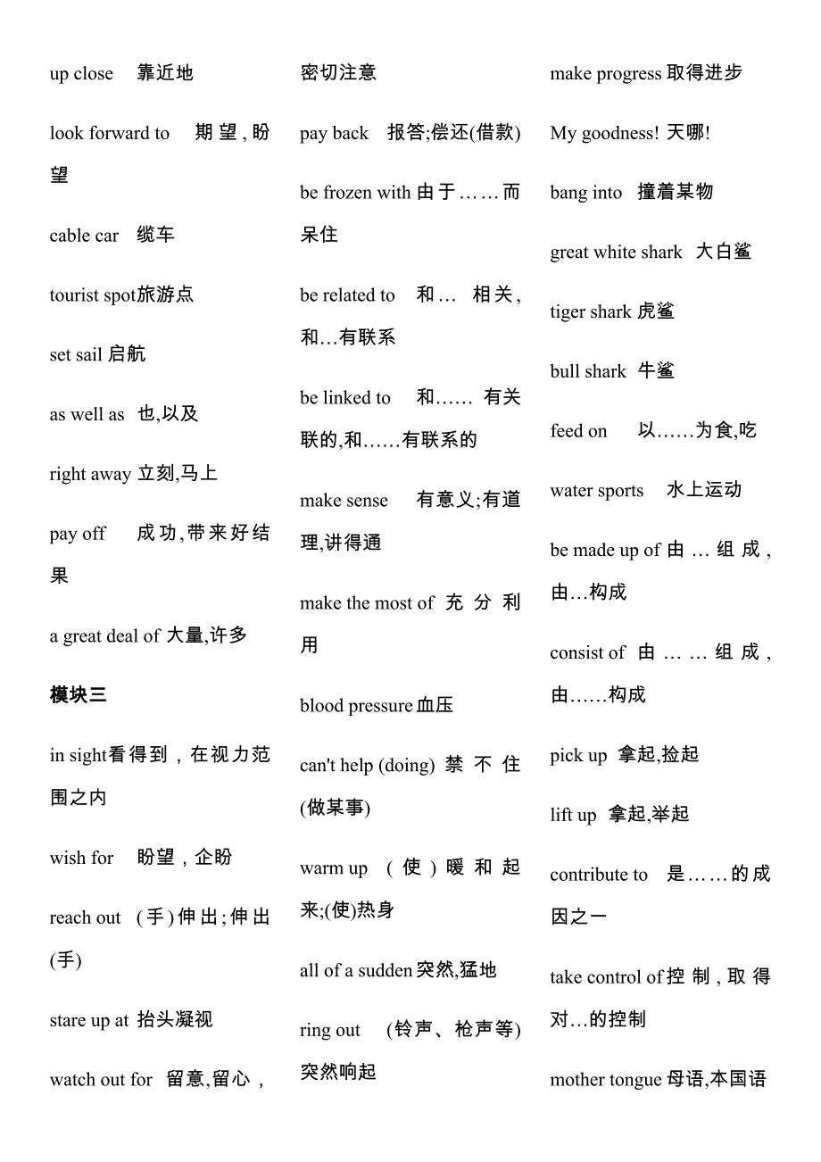 牛津高中英语模块一至模块十一短语精品_第2页