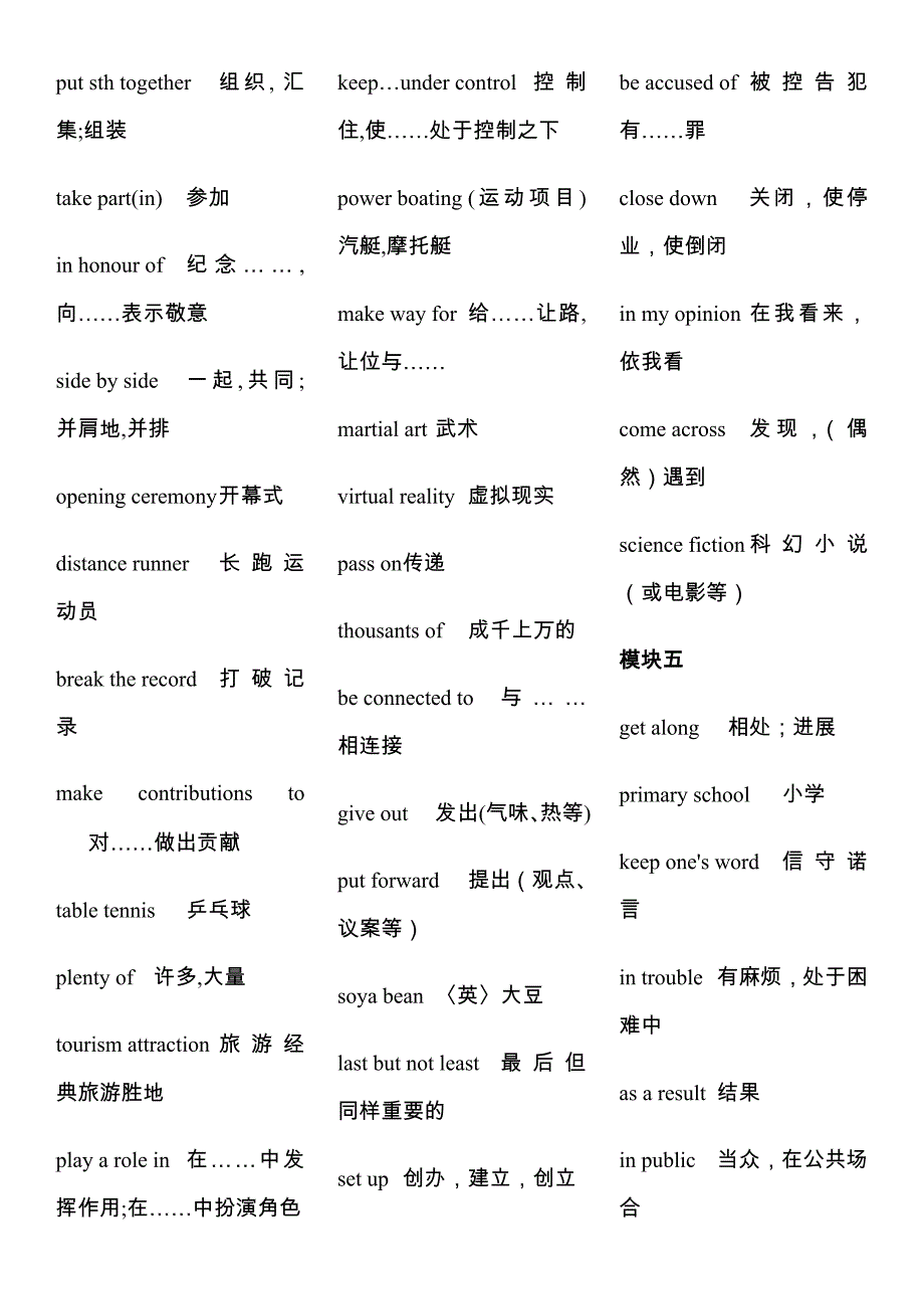 牛津高中英语模块一至模块十一短语精品_第4页