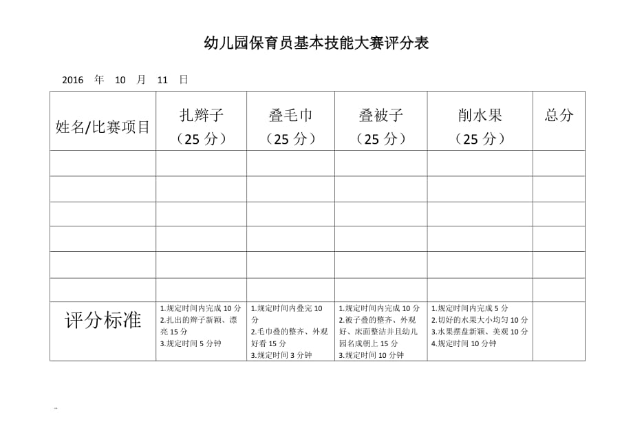 保育员基本技能大赛评分表_第1页