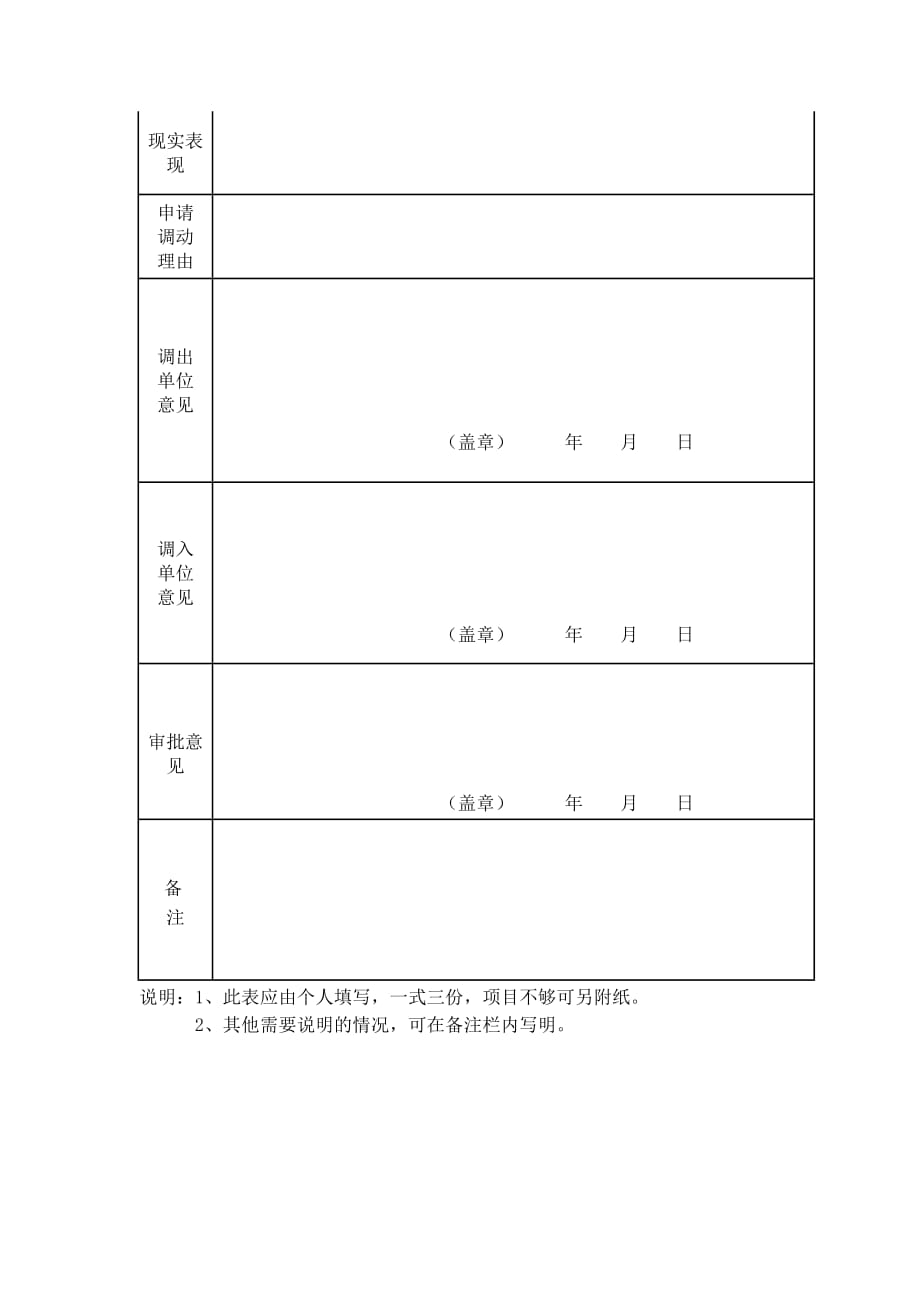 事业单位工作人员调动申请表._第2页