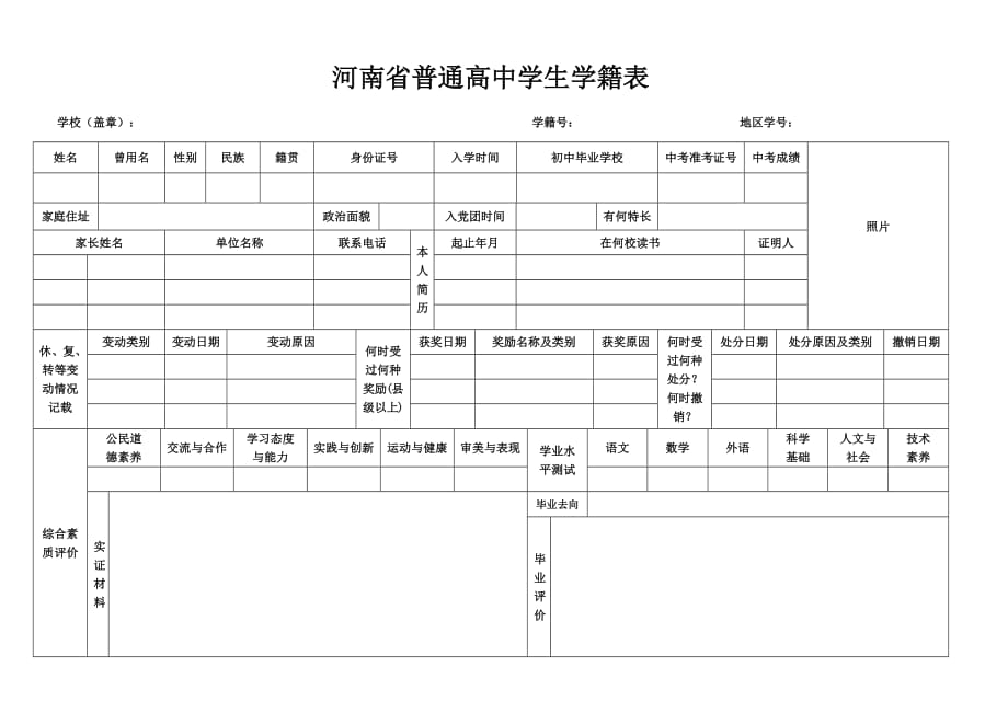 496编号河南省普通高中学生学籍表_第1页