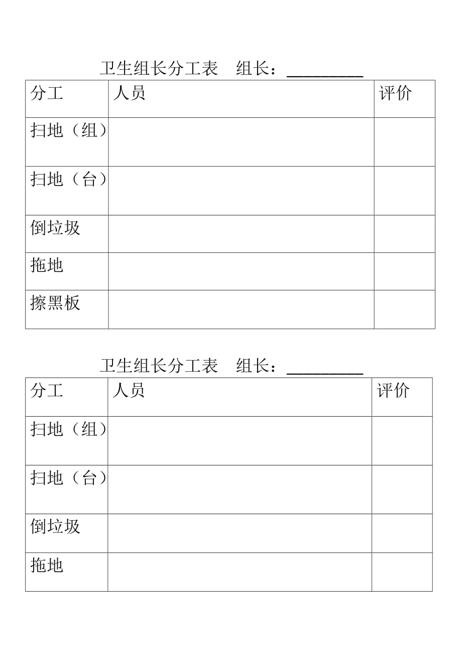 小学班级卫生值日小组分工表(含组员分工)_第2页