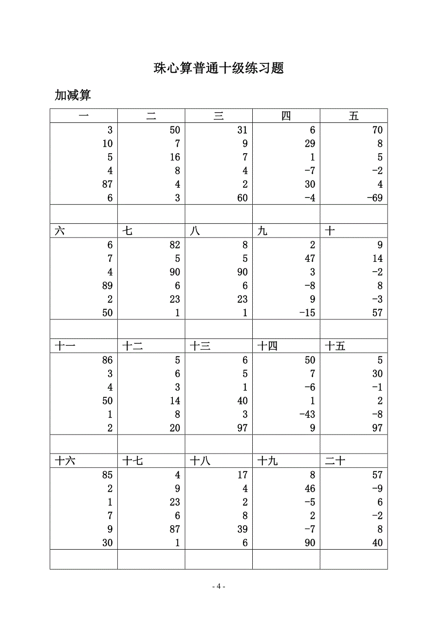 1828编号珠心算普通十级练习题_第4页