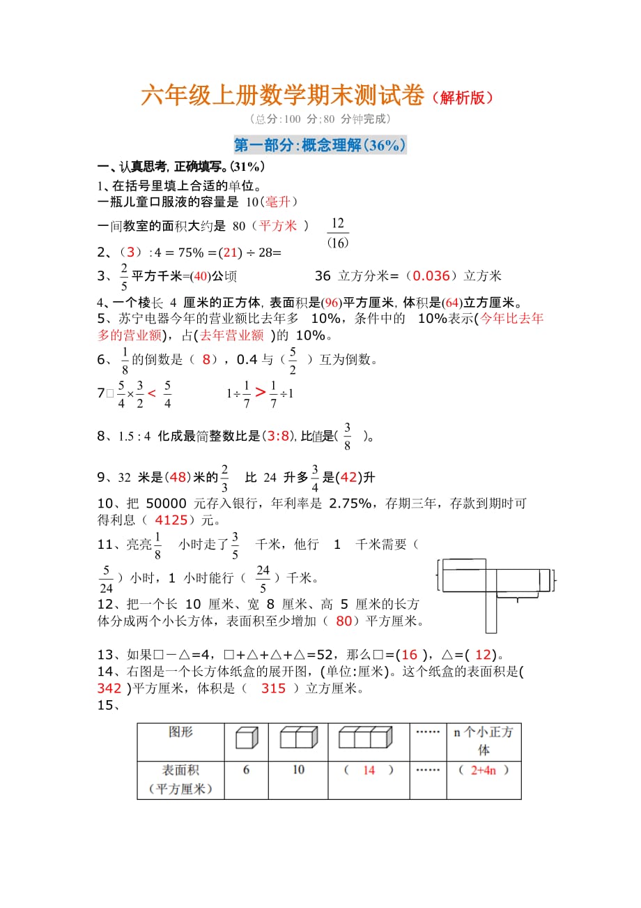 六年级(上)数学期末测试卷(解析版)_第1页