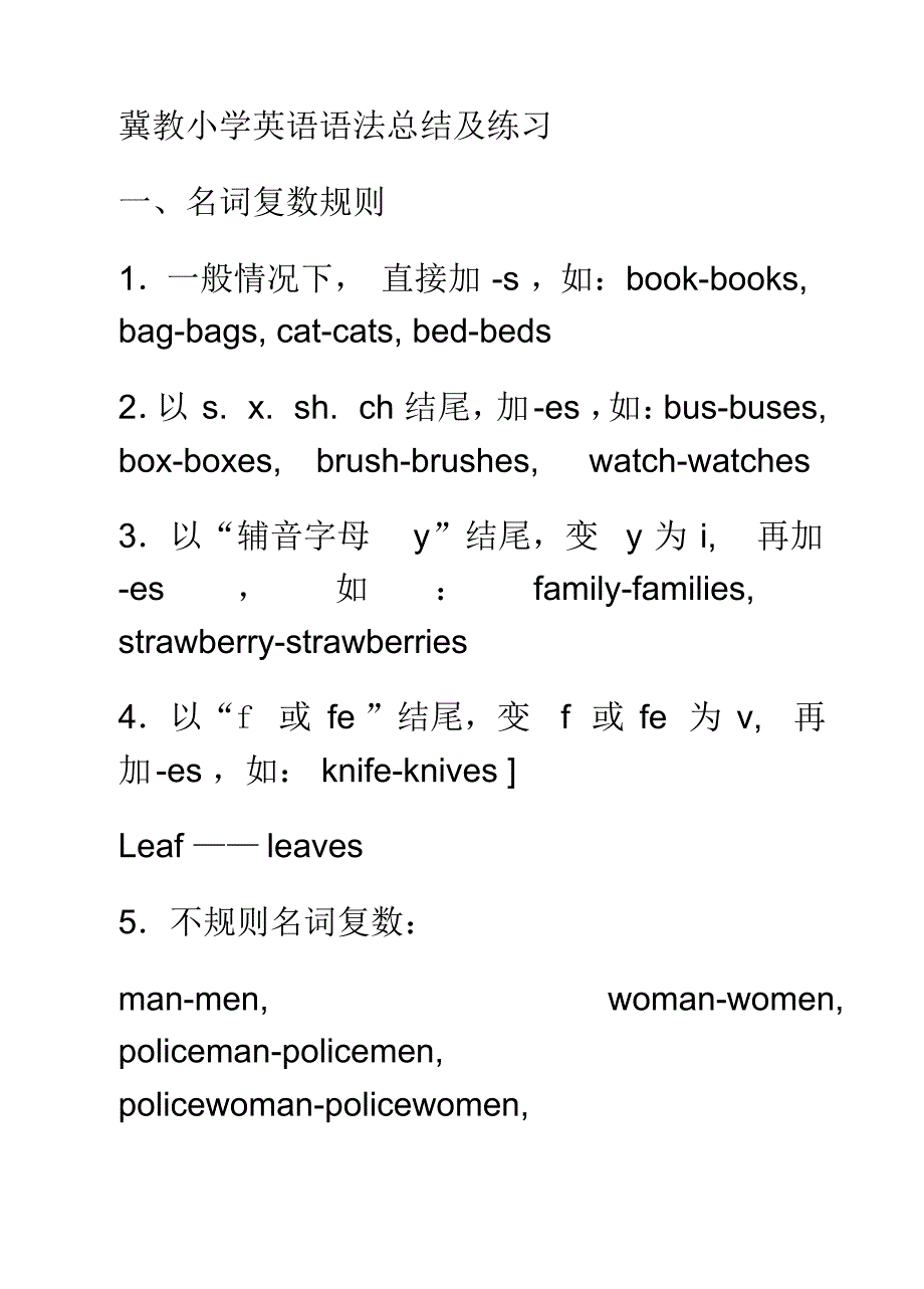 整理好的冀教小学英语语法总结及练习_第1页