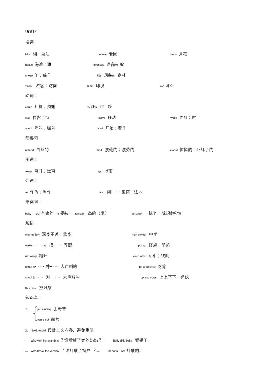 人教版七年级下册英语Unit12知识点_第1页