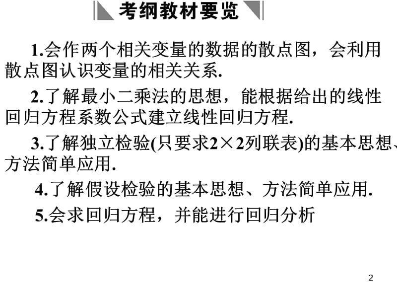 高考第一轮复习变量间的相关关系与独立检验演示课件_第2页