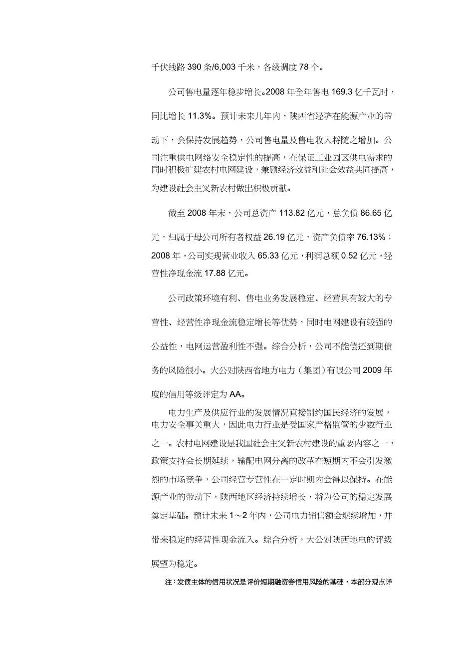 【财务管理企业融资 】电力公司短期融资券信用评级报告_第5页