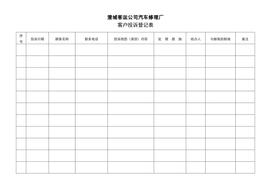 汽车维修企业客户满意度调查表投诉登记表._第2页