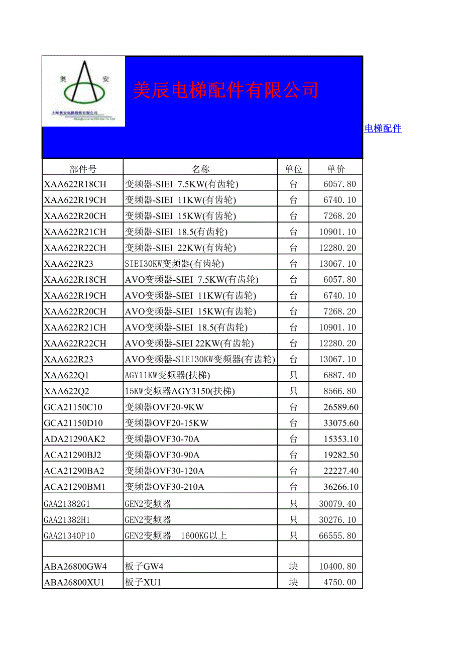 电梯配件价格表大全._第1页