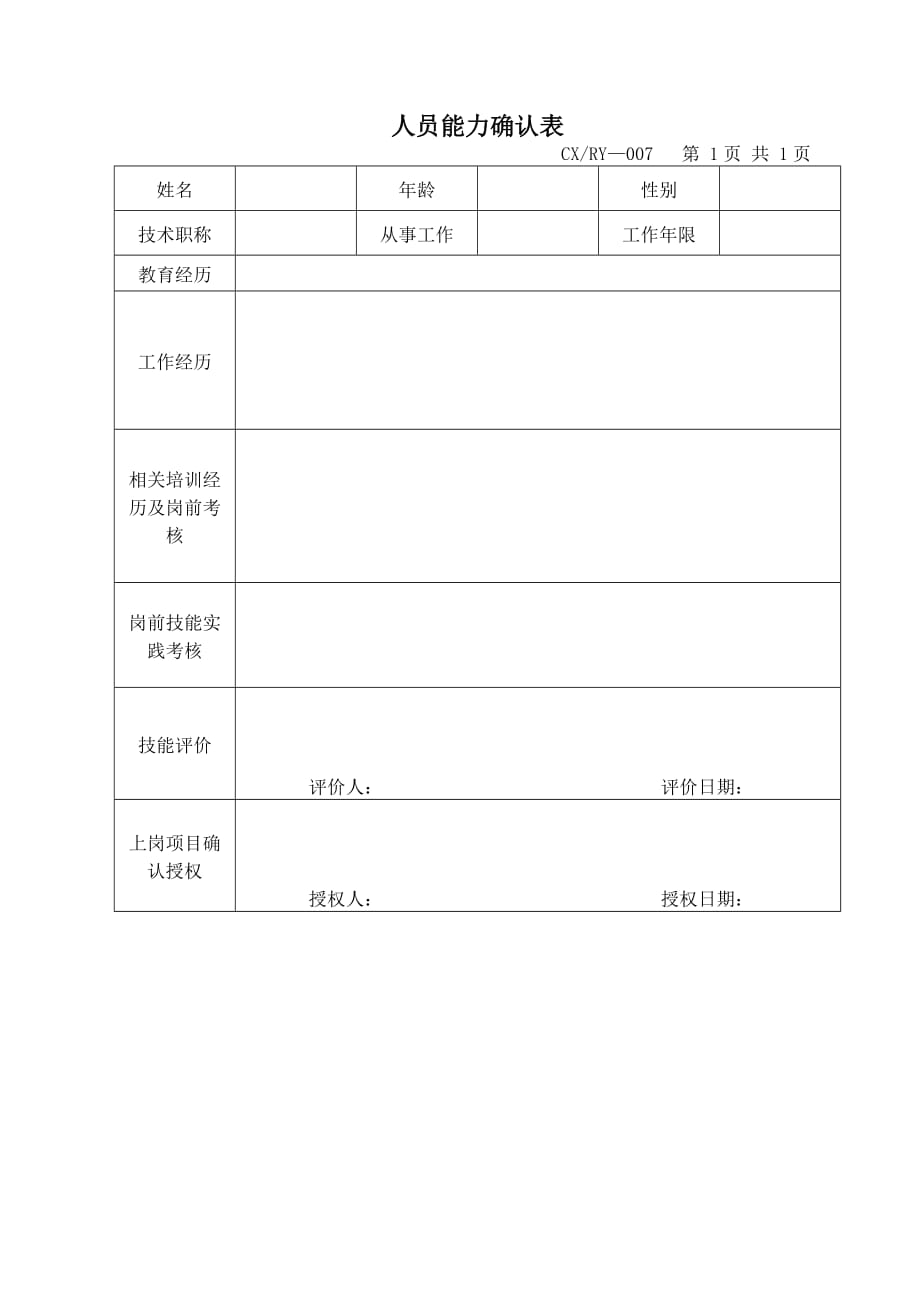 人员能力确认表._第1页