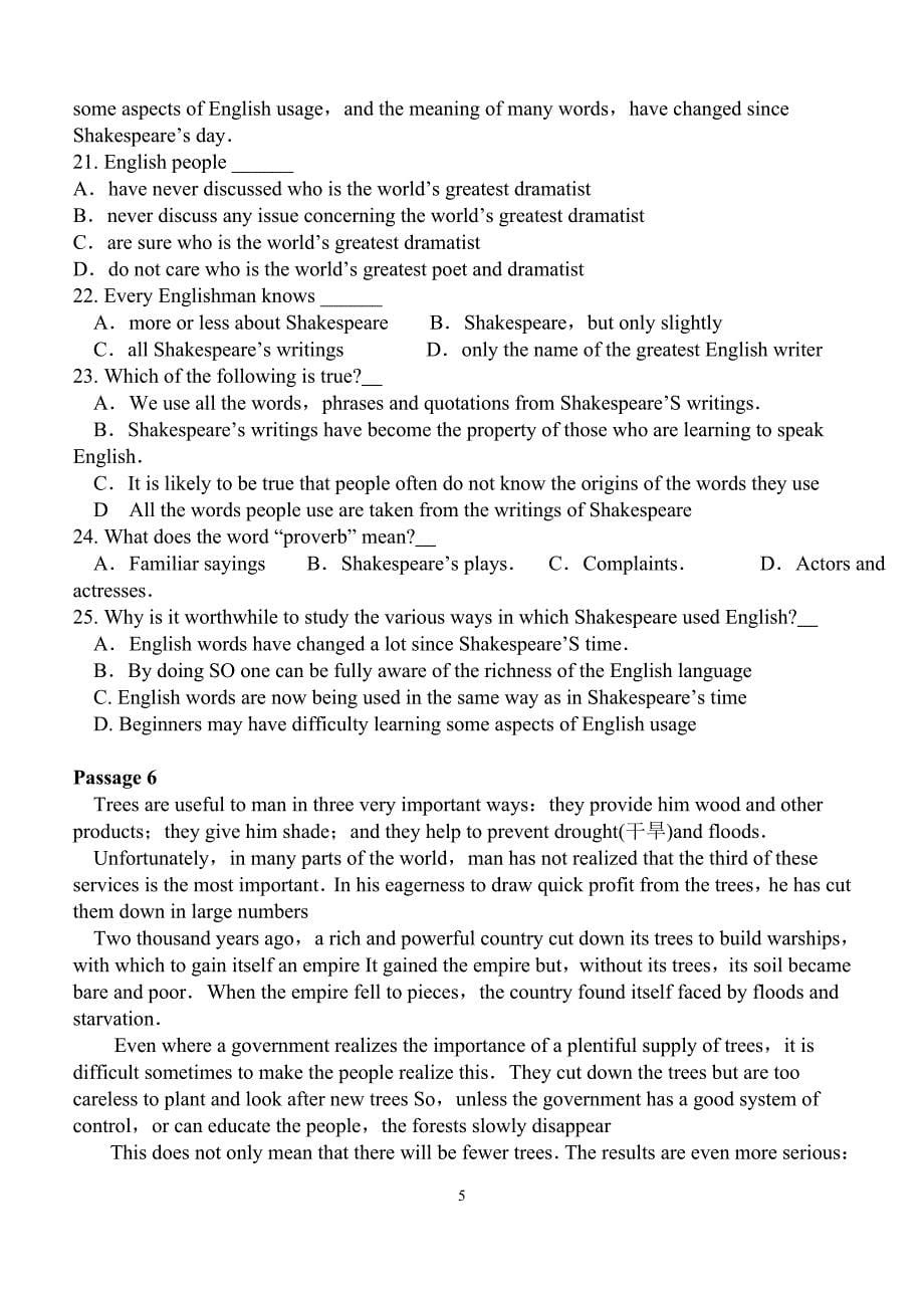 高中阅读理解练习附答案和翻译精品_第5页
