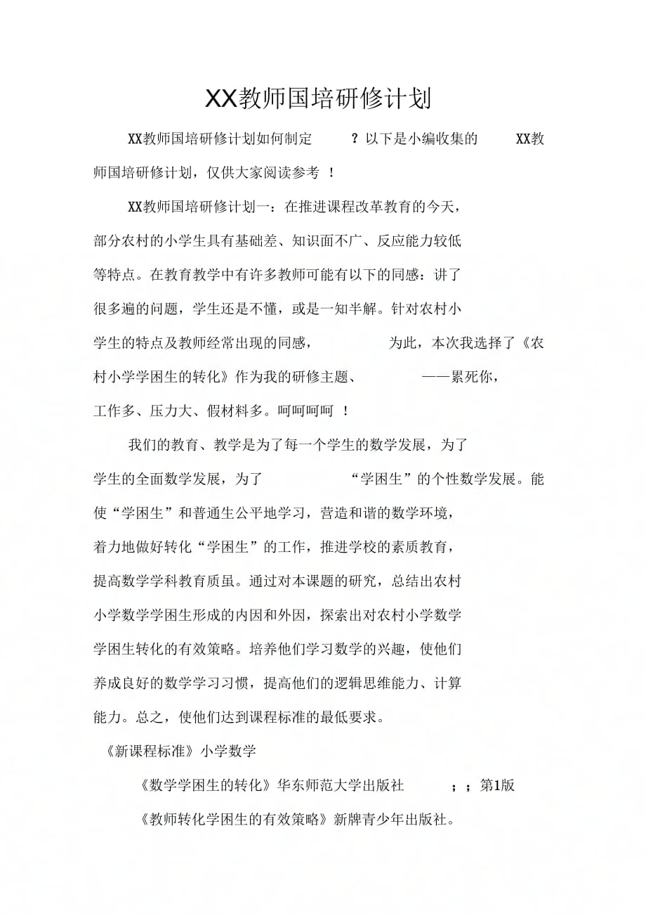 202X年教师国培研修计划_第1页