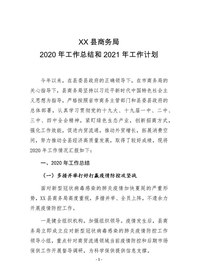 XX县商务局2020年工作总结和2021年工作计划