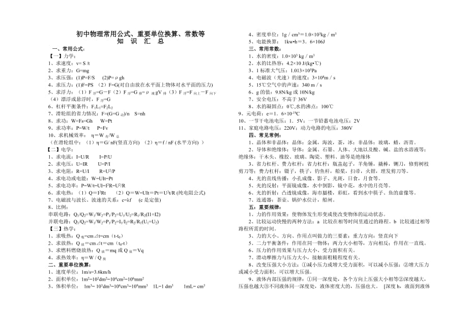 初中物理公式定律总结大全-初中物理定律大全-_第1页