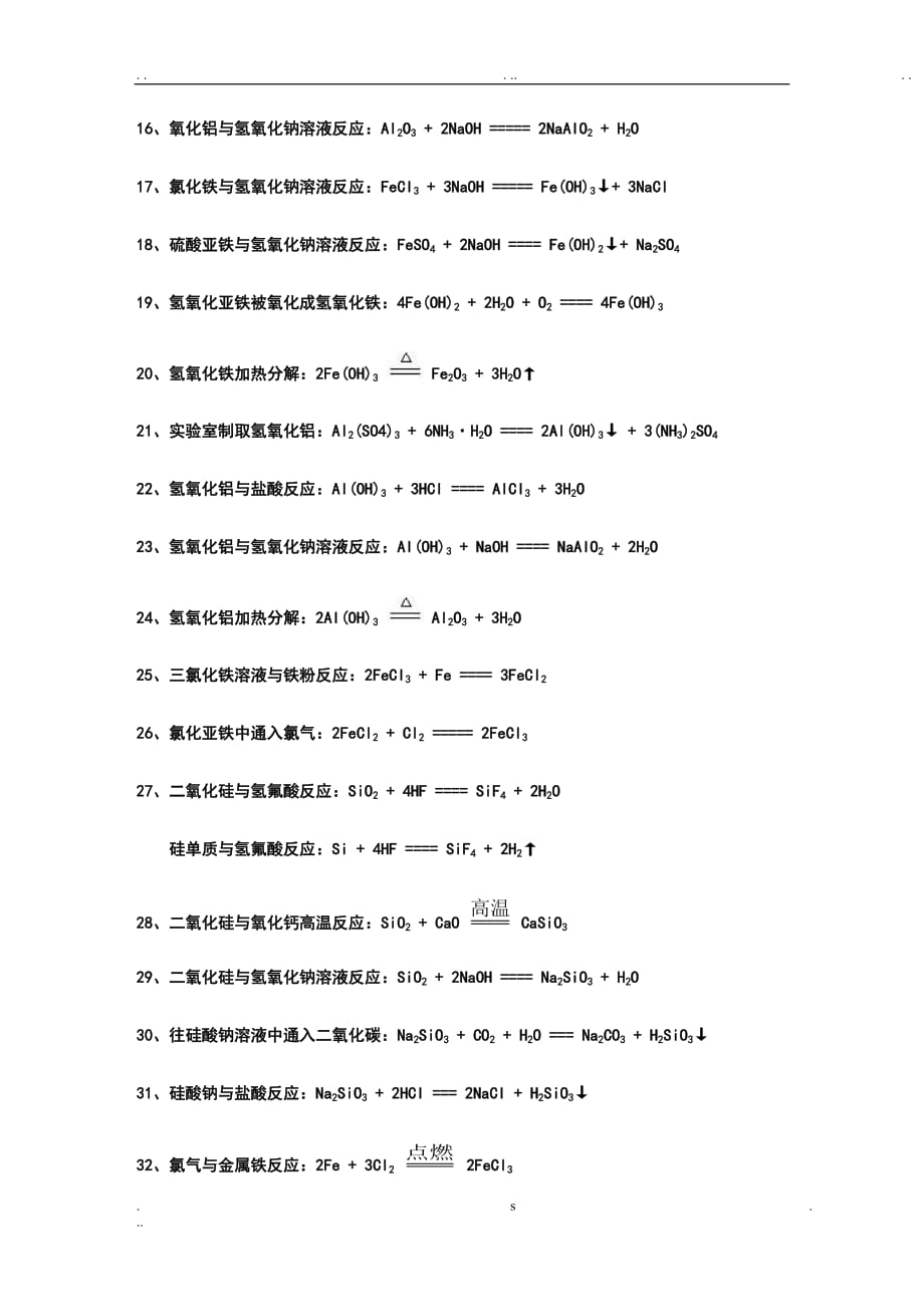 人教版高中化学必修一、二化学方程式汇总_第2页